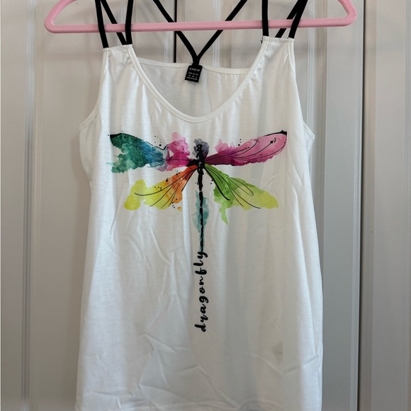 🍋🟩NWOT t-shirt with spaghetti strap DRAGONFLY medium🩷 - Picture 3 of 5